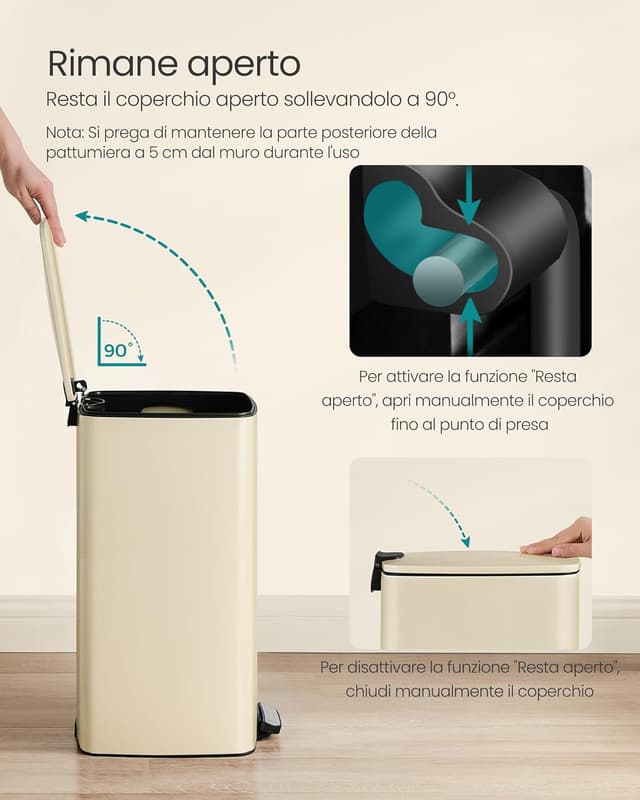 Detalle 2 de SONGMICS Pattumiera da cucina a pedale 20 L