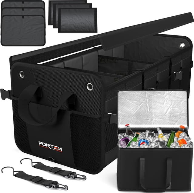 Detalle de FORTEM Car Boot Organiser (110L) for SUV boots with collapsible multi-compartments and non-slip base