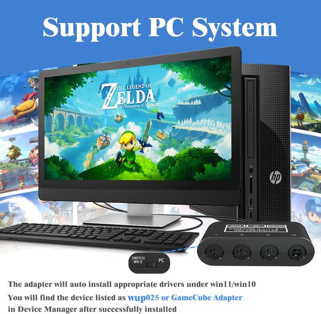 Detalle de GameCube Controller Adapter for Nintendo Switch, Wii U, PC (Turbo & Vibration) — 180cm USB Cable