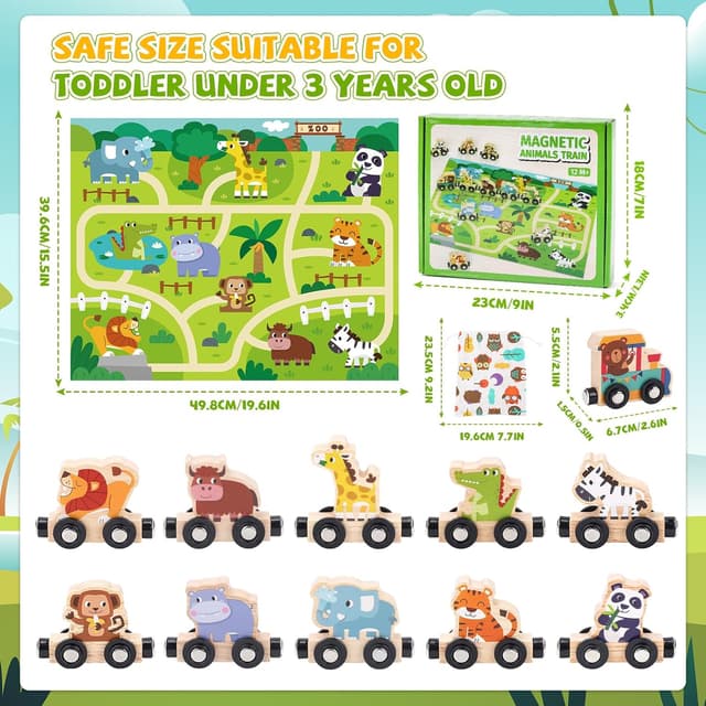 Detalle 2 de Magnetic Wooden Train Set with Farm Animals for Toddlers 🚂