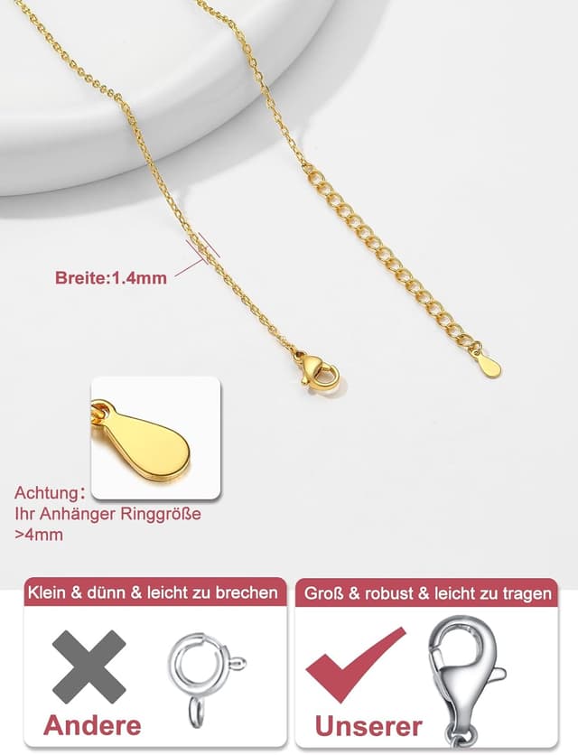 Detalle 2 de FOCALOOK Edelstahl-Rolokette für Damen (316L) 1,4/2 mm – Ersatzkette für Anhänger, Längen 35–75 cm, silber/gold/roségold/schwarz