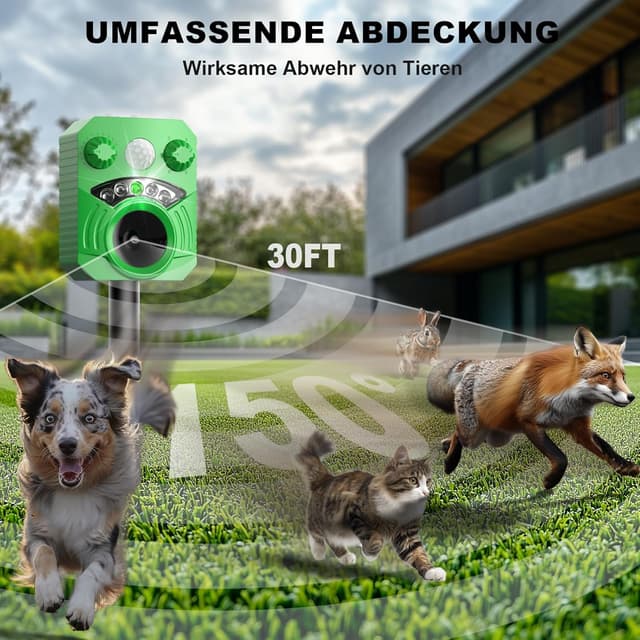 Detalle de Katzenschreck Maulwurf Vertreiber mit Ultraschall & Blitzlicht (5 Modi, wasserdicht IP44) für Garten & Hof