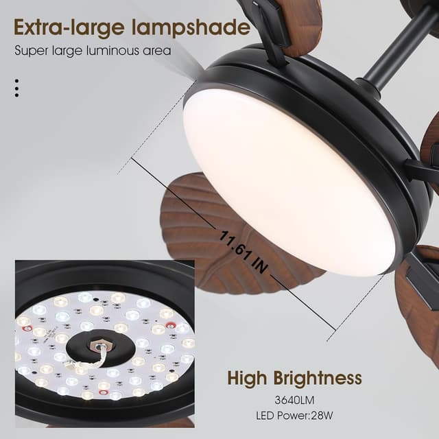 Detalle de PHORUS 52 Inch Tropical Outdoor Ceiling Fan with Lights and Remote (Dark Brown)