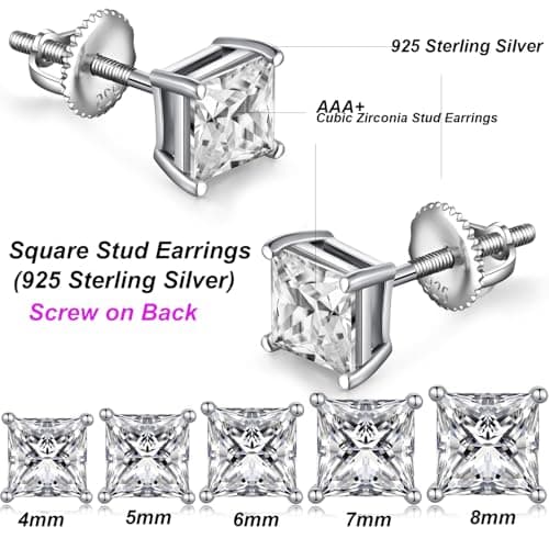 Detalle 2 de Pendientes de rosca jiamiaoi en plata de ley 925 con circonita (4 mm a 8 mm)