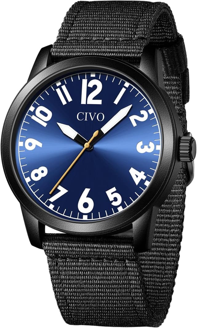 Detalle de CIVO Herren Analog-Uhr mit gut lesbarem Ziffernblatt, 42 mm, wasserdicht (3ATM) – leicht & bequemes Nylonband