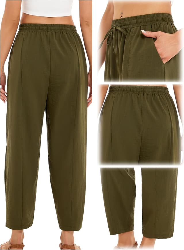 Detalle de Enjyam women’s cropped barrel-leg trousers (olive green, XXL)