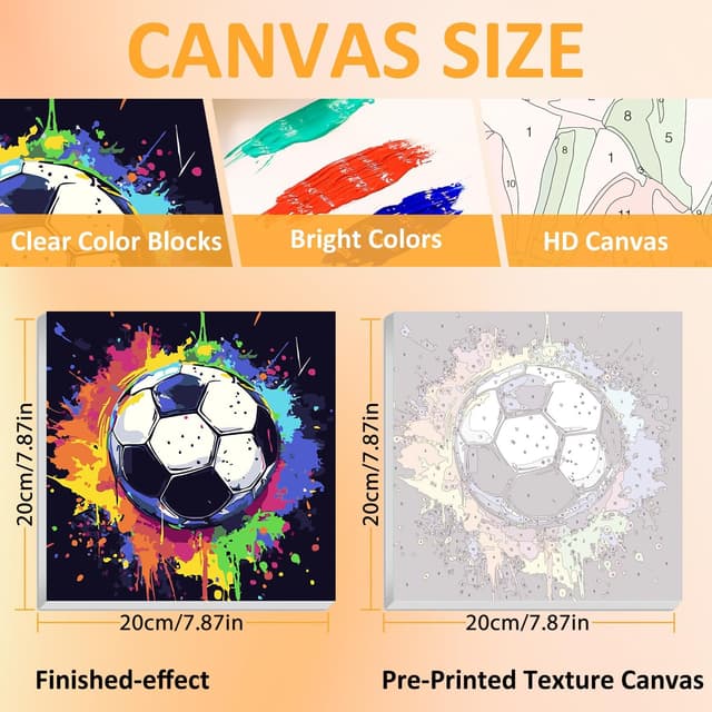 Detalle 2 de Children’s Paint by Numbers Football Kit with Frame (7.8x7.8 inch) – DIY acrylic number painting for kids