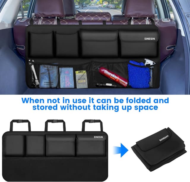 Detalle de Einesin Kofferraum Organizer Auto – Aufbewahrungstasche mit elastischer Aufhängestruktur (110 x 54 cm) für SUV