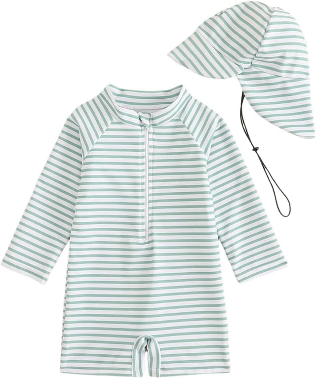 Detalle de UV Kleidung Baby Badeanzug mit Hut (Gr. 62–98) – Langarm UV-Schutzkleidung für Schwimmen