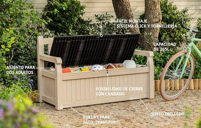 Detalle 2 de Keter Eden Bench 265L garden storage bench