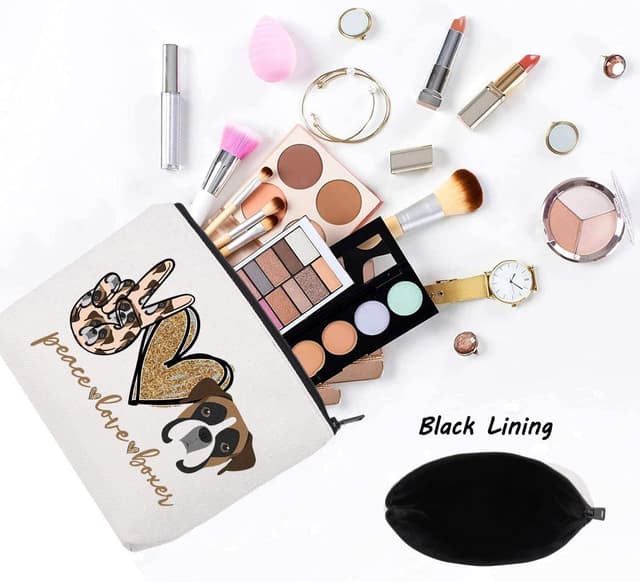 Detalle de LEVLO Peace Love Boxer cosmetic bag (linen cotton) zippered pouch, 23 x 17 cm