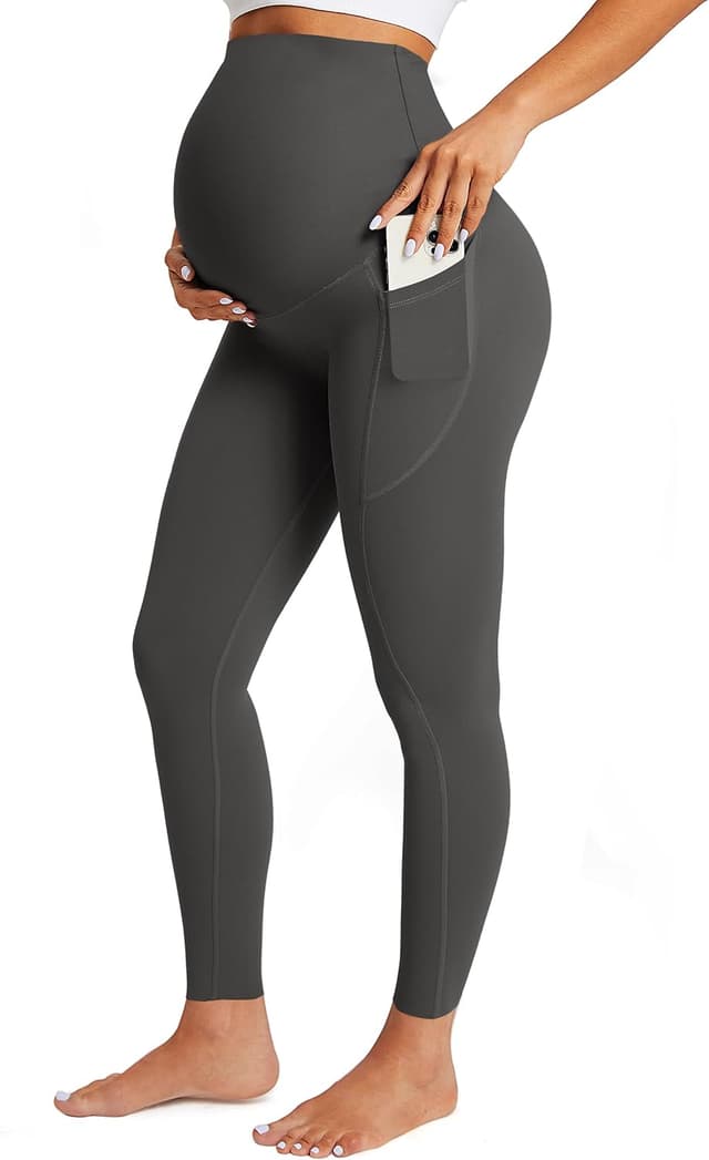 Detalle de BAYDI Nudi Umstandsleggings für Damen mit Taschen – blickdicht, High Waist und weich elastisch