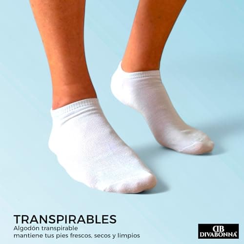 Detalle 2 de DIVABONNA 12 pares de calcetines tobilleros (hombre y mujer) de algodón transpirable en blanco y negro, talla 40-46