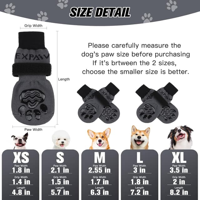 Detalle de EXPAWLORER Anti-slip Dog Socks with Grips (Double-Sided Gel) – Size M, Black