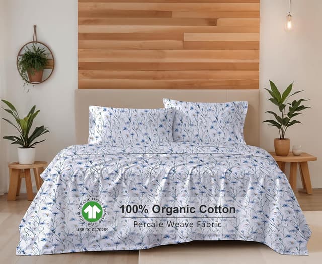 Detalle de RUVANTI 100% Organic Cotton Percale Queen Sheets Set (GOTS Certified) – Deep Pocket 15