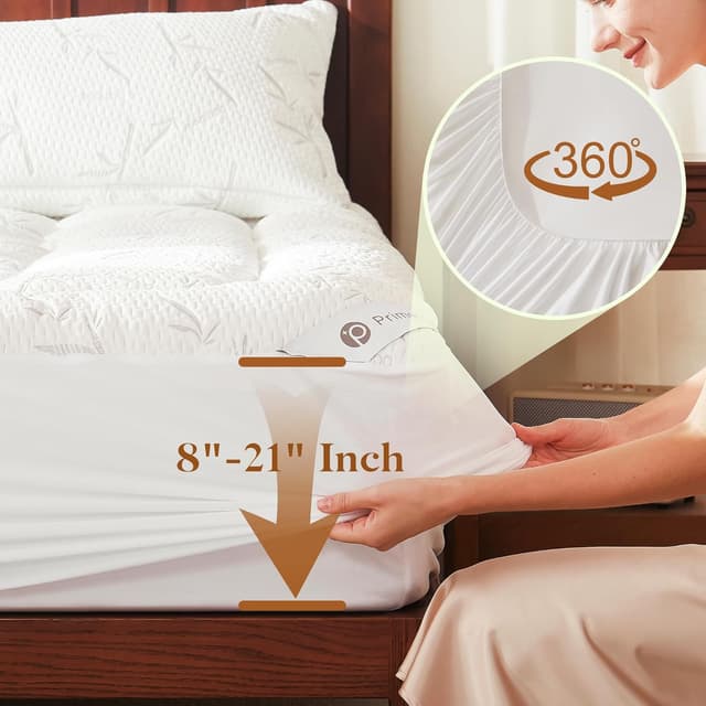 Detalle 2 de PRIMESOFT 100% Waterproof Queen Mattress Topper Pad (Waterproof Protector Cover, Thick Pillow Top) - White