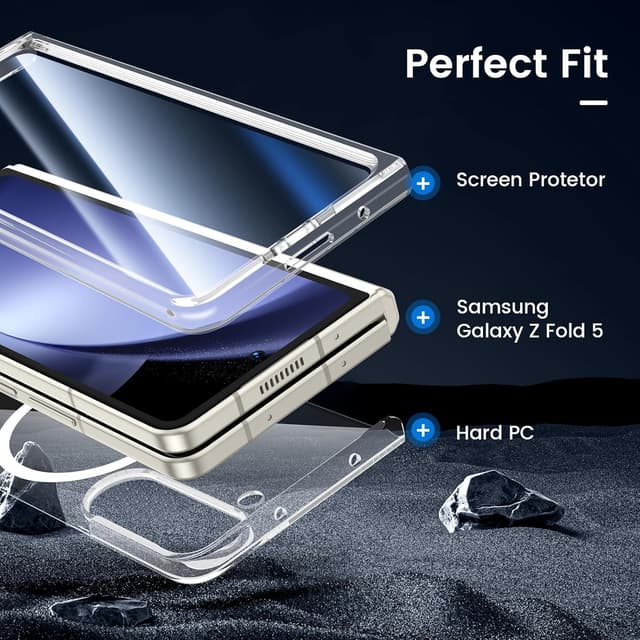 Detalle 2 de HWeggo for Samsung Galaxy Z Fold 5 Case with magnetic charging support and built-in 9H screen protector (clear)