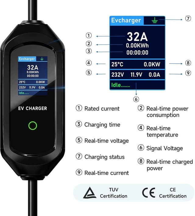 Detalle de Cavo di ricarica auto elettrica Tipo 2 Schuko AFYEEV (IEC 62196-2) con borsa, 6 m, 6/8/10/13/16/20/24/32A fino a 7,2 kW