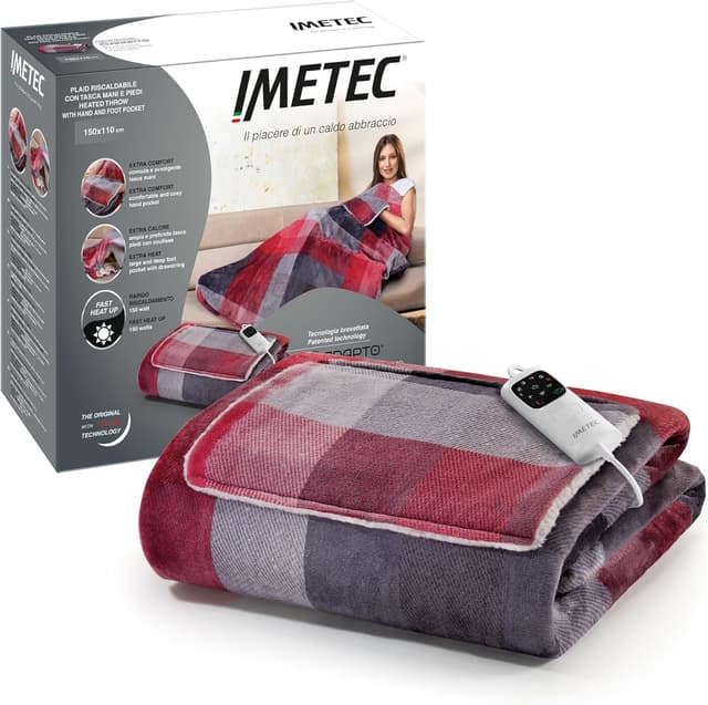 Detalle de Imetec Couverture Chauffante Adapto Velvet Tartan 150x110 cm – plaid chauffant velours et sherpa