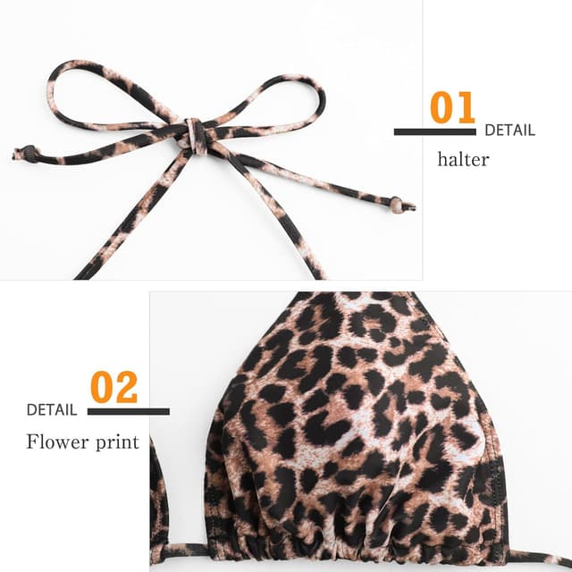 Detalle de Genfien Damen Bikini-Set mit V-Ausschnitt und Triangel-Top – Low-Waist Brasilianischer Stil