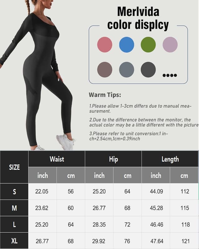 Thumbnail 6 de Merlvida Sport-Jumpsuit für Damen mit langem Arm: nahtloser, figurformender Einteiler