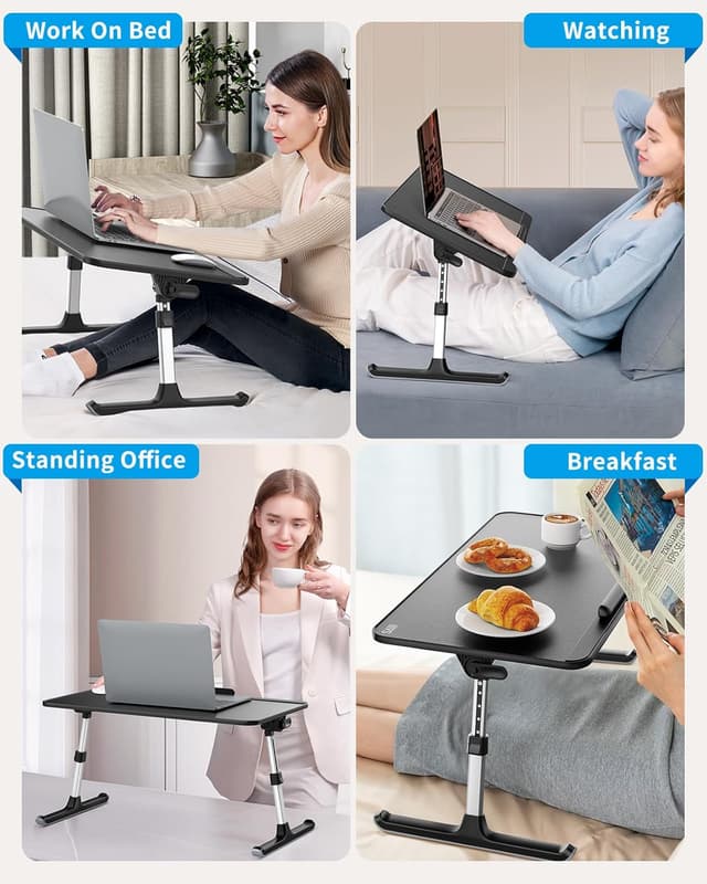 Detalle 2 de SAIJI Leather Laptop Bed Tray Table (Adjustable Lap Desk with Removable Stopper) - Medium, Black