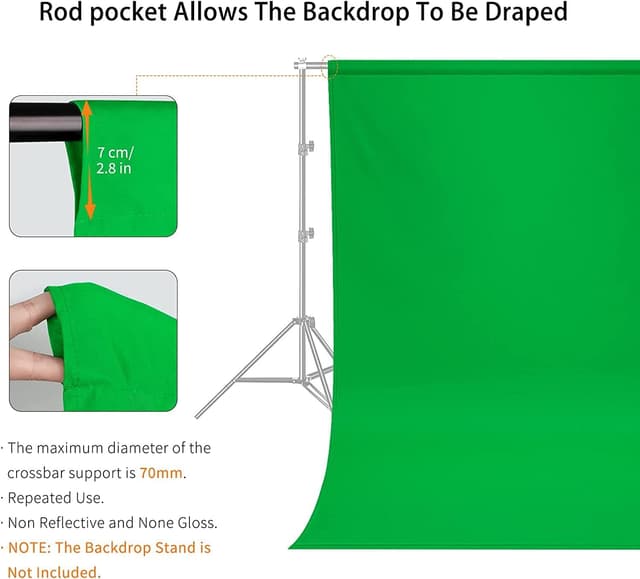 Detalle de Vevelux green screen backdrop 3 x 3.6 m (10 x 12 ft) with clamps and anti-wrinkle clips