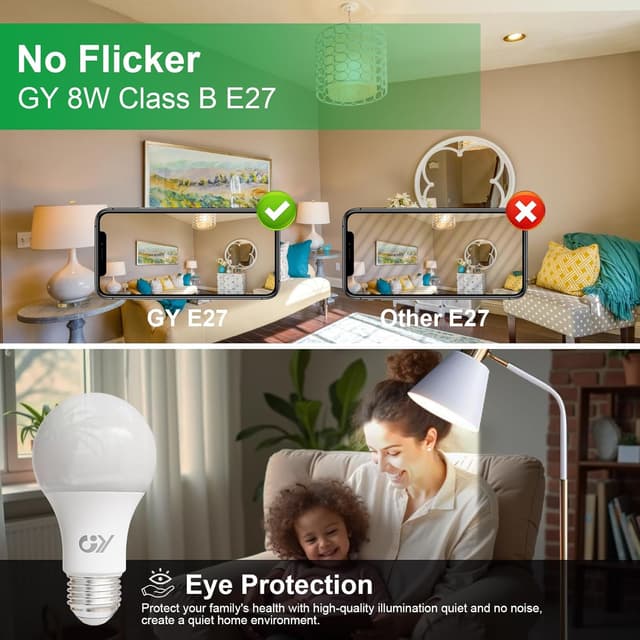 Detalle 2 de GY E27 LED Warmweiß A60, 8 W ersetzt 100 W, 1.521 lm, 360° – nicht dimmbar (6 Stück)