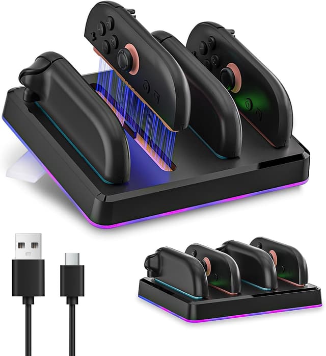 Detalle de Switch 2 Joy-Con Charging Dock (4-in-1) – Magnetic Fast Charger with LED, Wall Mount & USB-C Cable