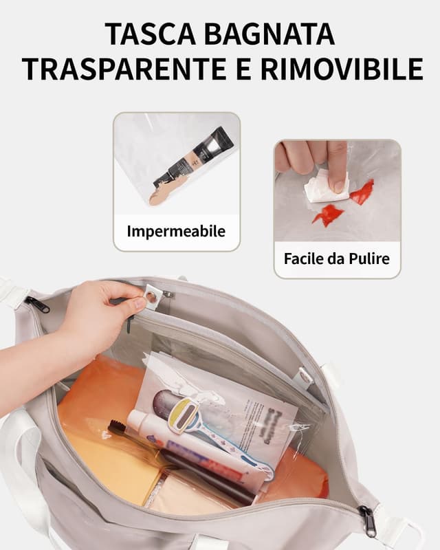 Detalle de EHOHUB Borsa da viaggio pieghevole impermeabile 40x30x20 (bagaglio a mano Ryanair), beige