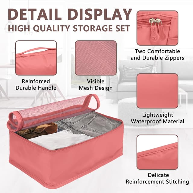 Detalle 2 de QiYiCAT Packing Cubes 12-teilig – Large Suitcase Organizer (Koffer Organizer & Packtaschen) in Knalliges Pink