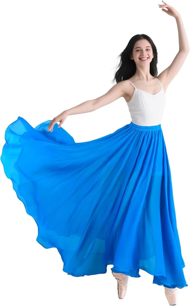 Detalle de Baisdan Jupe Danse Orientale en chiffon fluide pour femme – jupe flamenco 720°
