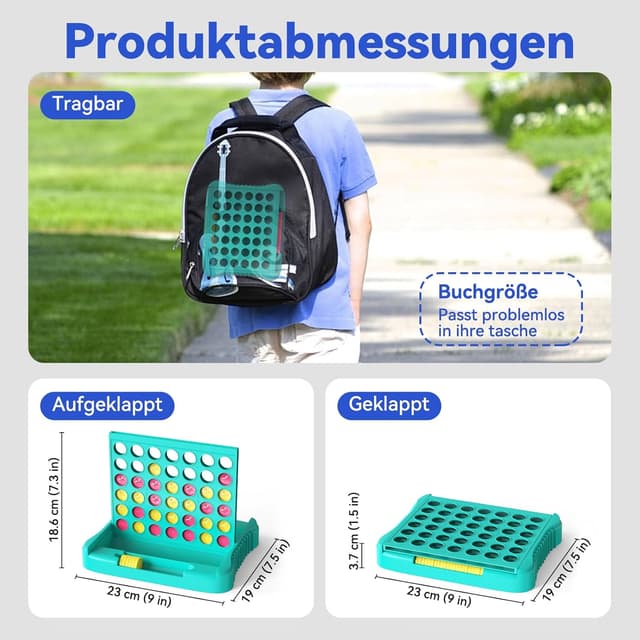 Detalle 2 de Pup Go 4 in Einer Reihe (4-Gewinnt-Strategiespiel) – Strategiespiel & Spielesammlung für 2 Spieler, ab 6 Jahren, mit 6 Ersatzchips (Grün)