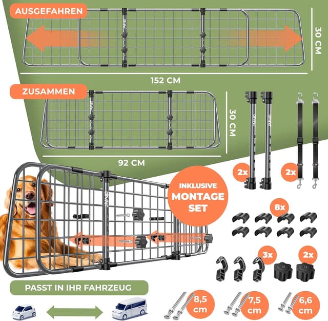 Thumbnail 6 de LOVPET Hundegitter Auto (Autoschutzgitter/Trenngitter) verstellbar 30 x 91–153 cm inkl. 2 Sicherheitsgurte, Anthrazit