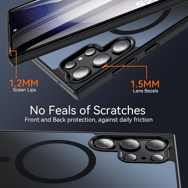 Detalle 2 de BESINPO Galaxy S23 Ultra case with MagSafe support – matte transparent shockproof cover (black)