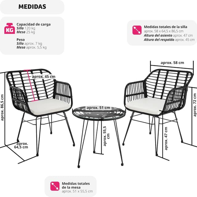 Thumbnail 5 de tectake® Conjunto jardín de ratán para 2 personas