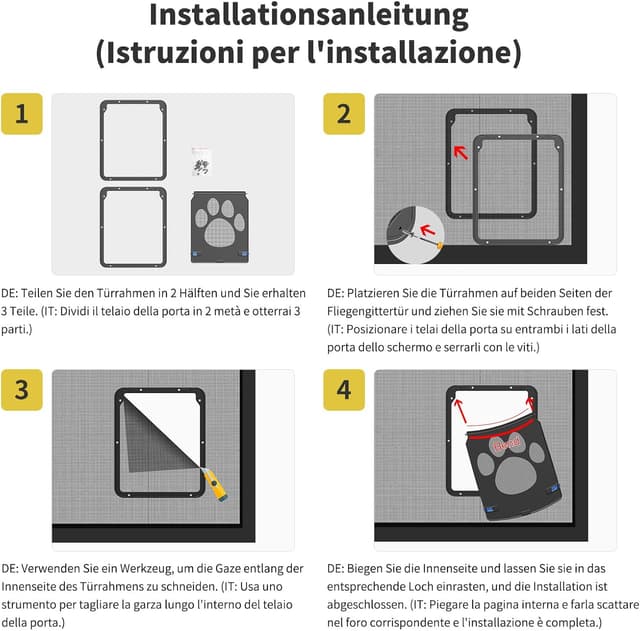 Detalle 2 de ENJOYING Gattaiola per Zanzariera 24 x 29 cm con chiusura magnetica e bloccaggio