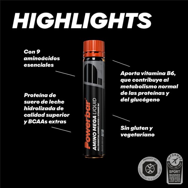 Detalle 1 de Powerbar Black Line Amino Mega Liquid 20x25ml 💧 Energía Líquida
