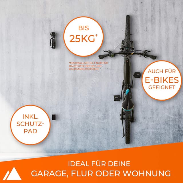 Detalle de Avelo Fahrrad-Wandhalterung 2er-Set mit fischer Zubehör – für alle Räder bis 25 kg, schwarz
