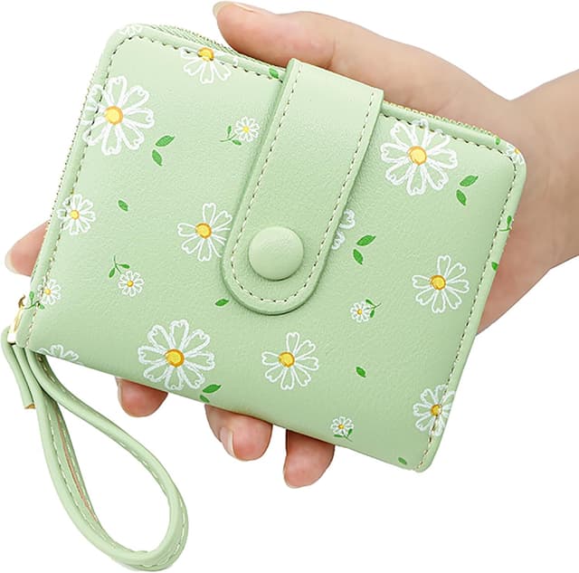 Detalle 2 de LZSXDWXY Damen-Geldbörse mit Blumenmotiv, außen Reißverschluss und Kartenfächer