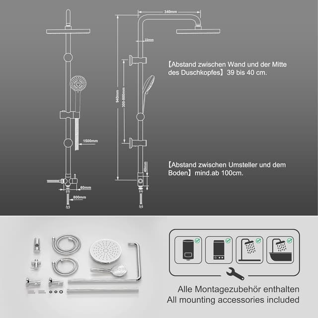 Thumbnail 5 de JOHO Colonna doccia in acciaio inox con soffione 20 cm