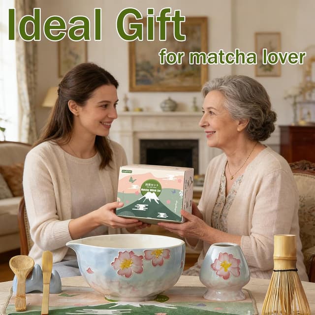 Detalle 2 de Clay&Fire Matcha Whisk Set (9-Piece) with Cherry Blossom Chawan (Cherry Bloom)