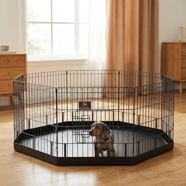 Thumbnail 6 de PJYuCien Dog Playpen with Bottom Pad (Metal Foldable Exercise Pen, 8 Panels) — 24" H x 24" W Panels, Black