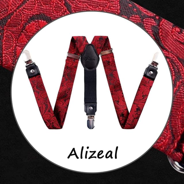 Detalle de Alizeal Boys Adjustable Floral Paisley Pre-tied Bow Tie & Y Shape 3 Clips Braces Set