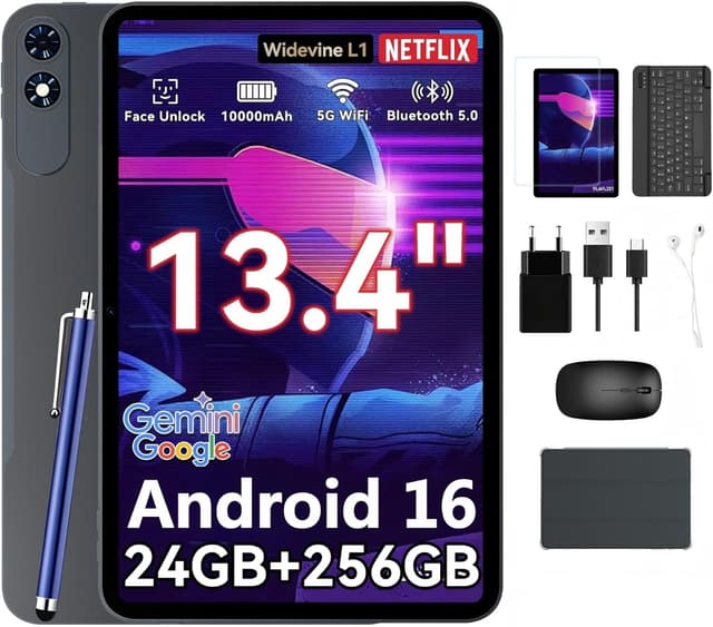 Detalle de TABWEE T60 Pro Tablet 13,4 Zoll (Android 15) mit 120Hz-Display, 24GB RAM/256GB Speicher, 5G/WLAN, inkl. Tastatur & Stift