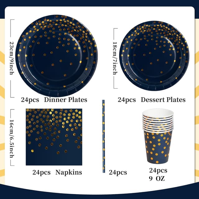 Thumbnail 1 de Nkaiso Partygeschirr 120 Stück Marineblaugold