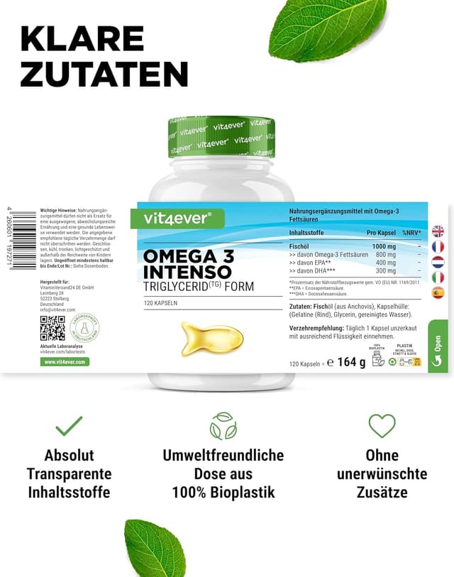 Detalle de vit4ever Premium Omega 3 mit 80% Anteil