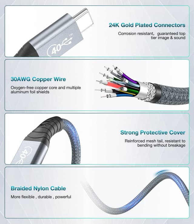 Detalle 2 de AGFINEST USB4 Verlängerungskabel (Thunderbolt 3/4) mit 40 Gbps und Power Delivery bis 100 W, USB-C Verlängerung