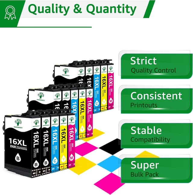 Detalle 2 de GREENSKY Multipack 16XL compatibili per Epson Workforce: 15 cartucce (6 nero, 3 ciano, 3 magenta, 3 giallo)