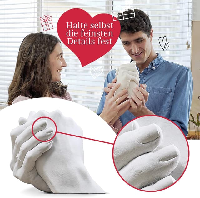 Detalle de Niimo® 3D Handabdruck-Set „I love you“ für Paare – personalisierte Gipsabdruck-Hände (Video-Tutorial)